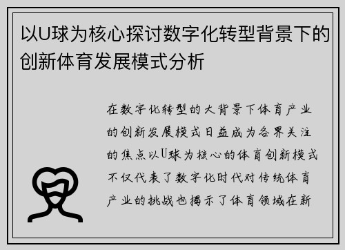 以U球为核心探讨数字化转型背景下的创新体育发展模式分析